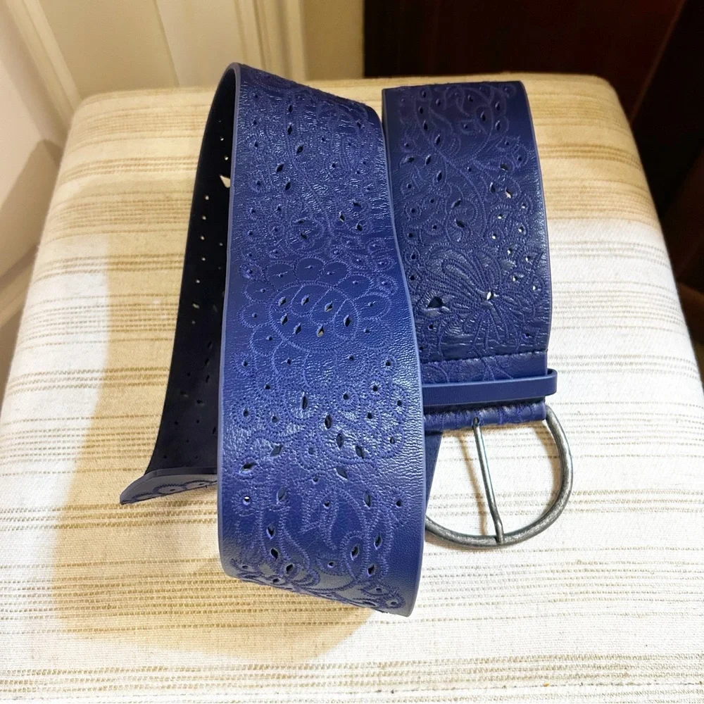 New Free People Laurel Laser Cut Hip Belt Navy Baby